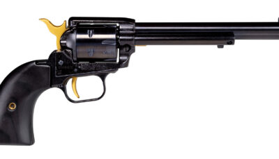 Heritage Mfg RR22B6-GLD Rough Rider  22 LR 6 Shot 6.50" Black Oxide Alloy Steel Barrel, Black w/Gold Accents Steel Frame, Black Oxide Cylinder, Black Laminate Wood Grip, Manual Safety, Exposed Hammer
