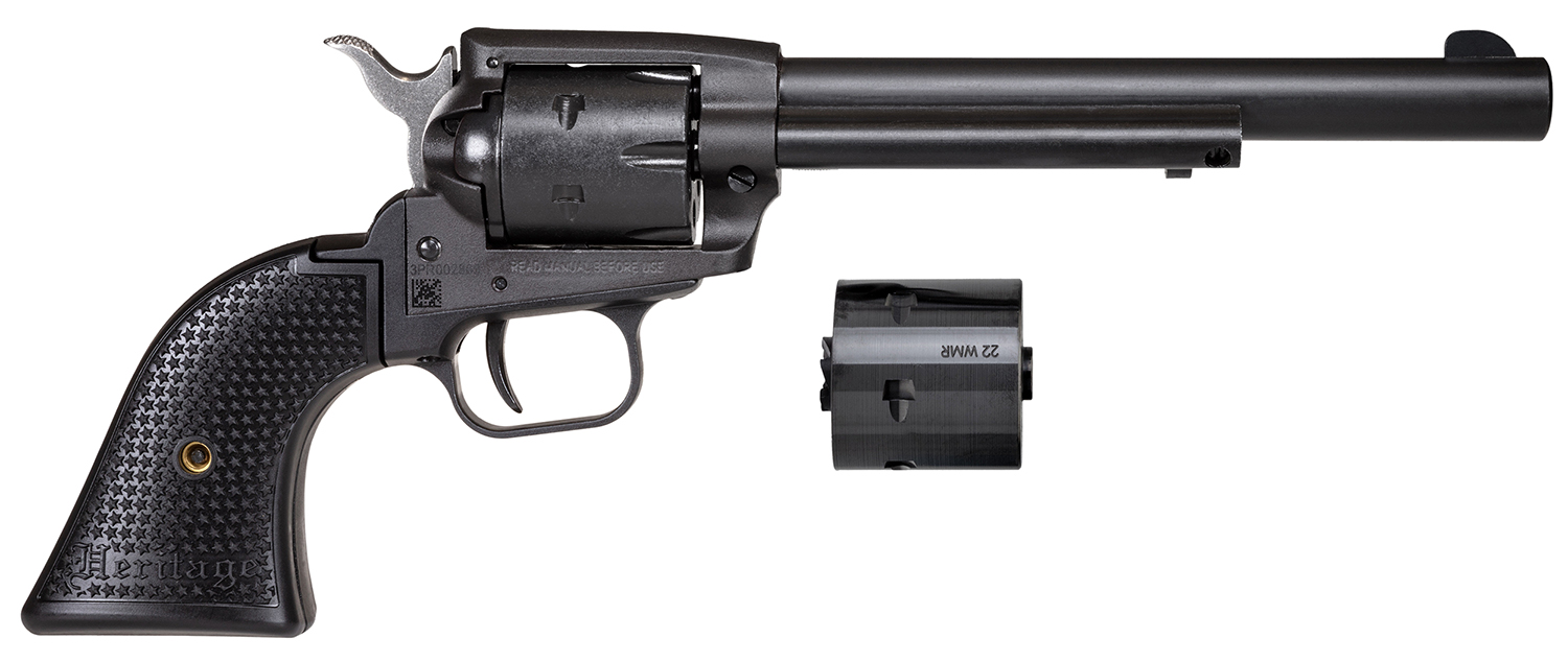 Heritage Mfg SRR22MBS6PG Rough Rider 22 LR/22 WMR 6 Shot/ 6.50" Black Satin Steel Barrel, Frame & Cylinder, Black Polymer Grip, Hammer/Thumb Safety, Exposed Hammer