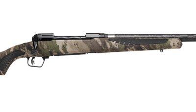 Savage Arms 58029 110 UltraLite 7mm PRC 2+1 22" Threaded Carbon Fiber Wrapped Barrel, Black Melonite Rec, Woodland Camo AccuStock with AccuFit