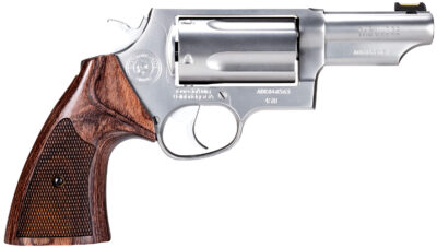 Taurus 2441EX039 Judge Executive Grade Medium Frame 45 Colt (LC) 410 Gauge 5rd 3" Hand Polished Satin Stainless Steel Barrel, Hand Polished Satin Stainless Steel Cylinder & Frame, Wood Grip