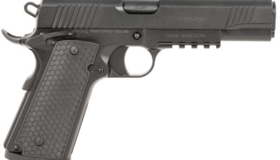 Girsan 392060 MC1911 S Untouchable Full Size 45 ACP 8+1 5" Black Steel Barrel, Black Serrated Steel Slide & Frame w/Beavertail & Picatinny Rail, Black Polymer Grip