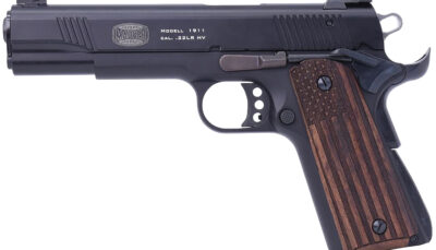 Mauser Rimfire 4110608 1911  22 LR 10+1 5" Black Steel Barrel, Black Serrated Aluminum Slide, Black Aluminum Frame w/Beavertail, Molded Wood Flag Grip, Ambidextrous