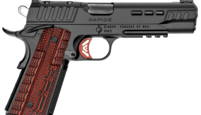 Kimber Mfg.,inc 3000452 Rapide Heat 45 ACP 8+1 5.50" Black DLC Steel Barrel, KimPro II Black Lightening Cut/Optic Ready/Serrated Steel Slide, Kimpro II Black Steel Frame w/Beavertail, Red G10 Grip