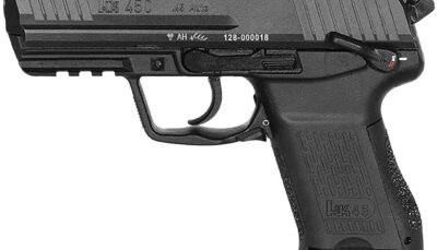 HK 81001111 HK45C V1 Compact Frame 45 ACP 8+1 3.94" Black Polygonal Rifled Barrel, Black Serrated Steel Slide, Black Polymer Frame w/Picatinny Rail, Black Interchangeable Backstrap Grip, Ambidextrous