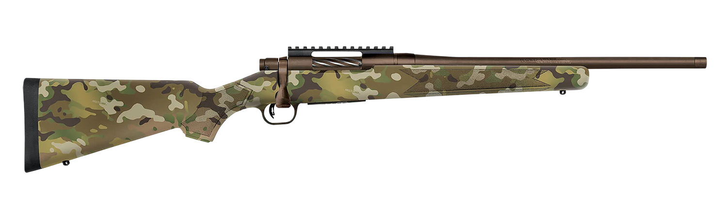 Mossberg 28275 Patriot Compact 22-250 Rem 5+1 18" Patriot Brown Cerakote Threaded Bull Barrel, Patriot Brown Cerakote Steel Receiver w/Picatinny Rail, MultiCam Fixed Synthetic Stock