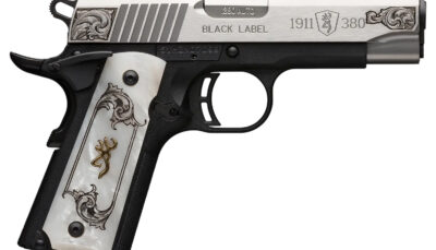 Browning 051967492 1911 Black Label Medallion Compact 380 ACP 8+1 3.63" Matte Stainless Stainless Steel Barrel & Serrated Slide, Matte Black Polymer Frame w/Beavertail, White Imitation Pearl Grip