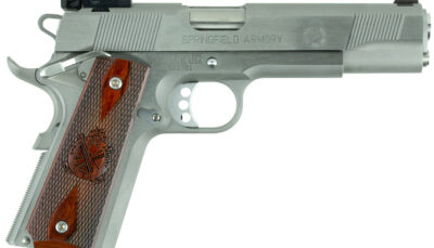 Springfield Armory PI9134LCA 1911 Loaded Target *CA Complaint 9mm Luger 9+1, 5" Stainless Match Grade  Barrel, Serrated Slide & Frame w/Beavertail, Crossed Cannon Cocobolo Grip