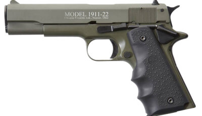 Chiappa Firearms 401121 1911-22  22 LR 10+1 5" OD Green Serrated Steel Slide & Beavertail Frame, Black Hogue Rubber w/Finger Grooves Grip