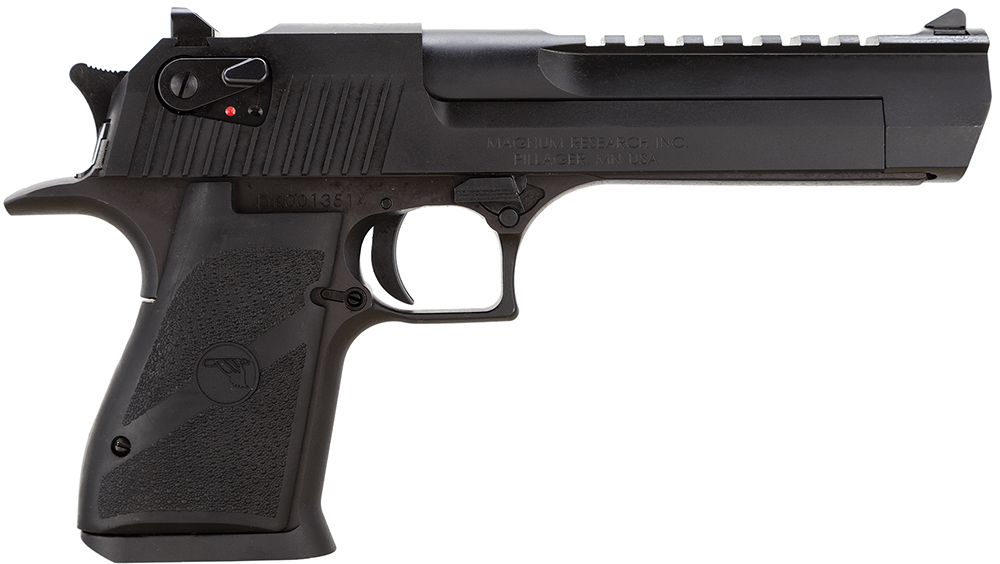 Magnum Research DE357 Desert Eagle Mark XIX 357 Mag Caliber with 6" Picatinny Rail Barrel, 9+1 Capacity, Overall Black Finish Carbon Steel, Beavertail Frame, Serrated Slide & Rubber Grip