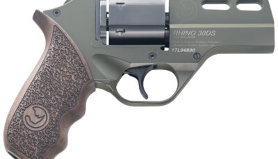 Chiappa Firearms 340285 Rhino 30DS Small Frame 357 Mag 6 Shot 3" Green Cerakote Steel Vent Rib Barrel, Blued Steel Cylinder, Green Cerakote Aluminum Frame, Walnut Grip, Concealed Hammer