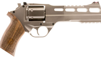 Chiappa Firearms 340224 Rhino 60DS Small Frame 357 Mag 6 Shot, 6" Nickel-Plated Steel Vent Rib Barrel & Cylinder, Nickel-Plated Aluminum Frame, Walnut Grip, Concealed Hammer