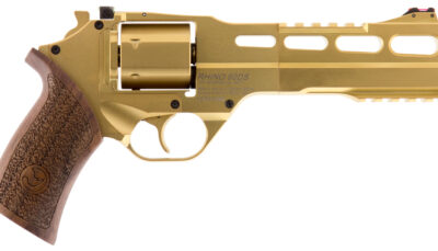 Chiappa Firearms 340225 Rhino 60DS Medium Frame 357 Mag 6 Shot, 6" Gold Plated PVD Steel Vent Rib Barrel & Cylinder, Gold Plated PVD Aluminum Frame, Walnut Grip, Concealed Hammer