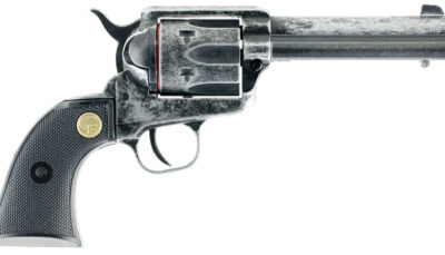 Chiappa Firearms 340089 SAA 1873 Medium Frame 22 LR 6 Shot, 4.75" Antiqued Steel Barrel, Antiqued Steel Frame, Antique Cylinder, Black Plastic Grip, Exposed Hammer