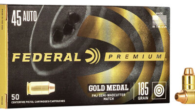 Federal GM45B Premium Gold Medal 45ACP 185gr Full Metal Jacket Semi Wadcutter 50 Per Box/20 Case