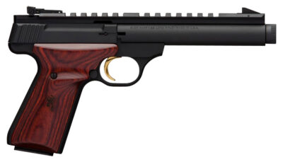 Browning 051527490 Buck Mark Field Target SR 22 LR 10+1 5.50" Black Threaded Bull Barrel, Matte Black Aluminum Frame, Picatinny Rail Receiver, Laminate Cocobolo Target Grip, Right Hand