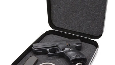 Hi-Point 916HSP CF Home Security Package 9mm Luger 8+1 3.50" Black Steel Barrel Black Powder Coated/Chrome Serrated Steel Slide Black Polymer Frame Black Polymer Grip, Keyed Lock Box