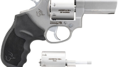 Taurus 2-692039 692  Medium 38 Special +P/357 Mag/9mm Luger 7 Shot 3" Matte Stainless Ported Barrel, Cylinder & Frame, Black Ribber Grip, Transfer Bar Safety, Exposed Hammer, 2 Cylinders