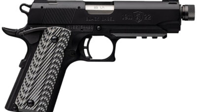 Browning 051821490 1911-22 Black Label Compact SR 22 LR 10+1 4.25" 3.50" Threaded Barrel, Matte Black Serrated Steel Slide & Polymer Frame w/Picatinny Rail & Beavertail, Black/Gray Textured G10 Grips