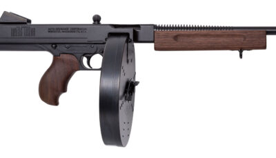 Thompson TA5100D 1927A-1 Lightweight Deluxe 45 ACP Caliber with 10.50" Barrel, 100rd Capacity (Drum), Black Hard Coat Anodized Metal Finish, American Walnut Grip, Right Hand