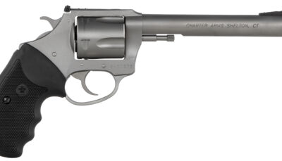 Charter Arms 74460 Bulldog Target Large 44 Special, 5 Shot 6" Matte Stainless Steel Barrel, Cylinder & Frame w/Black Finger Grooved Rubber Grip