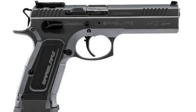 SAR USA K12STSP K12 Sport 9mm Luger 17+1 4.70" Stainless Target Crown Barrel, Stainless Steel Serrated Slide, Stainless Steel Frame w/Beavertail, Gray Polymer Grip, Right Hand