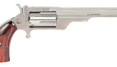 North American Arms 22MR4 Ranger II  22 WMR 5 Shot 4" Stainless Steel Barrel, Stainless Steel Frame, Stainless Cylinder, Rosewood Boot Grip, Exposed Hammer