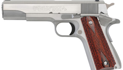 Colt Mfg O1070A1CS 1911 Government 45 ACP 8+1 5" Stainless National Match Barrel, Brushed Stainless Serrated Slide & Frame w/Beavertail, Double Diamond Checkered Wood Grip