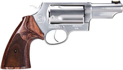 Taurus 2441EX039 Judge Executive Grade Medium Frame 45 Colt (LC) 410 Gauge 5rd 3" Hand Polished Satin Stainless Steel Barrel, Hand Polished Satin Stainless Steel Cylinder & Frame, Wood Grip