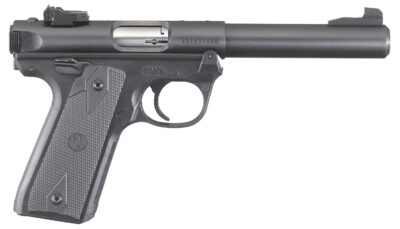 Ruger  Mark IV 22/45 22 LR 10+1, 5.50" Stainless Bull Barrel, Blued Drilled & Tapped Steel Receiver & Polymer Frame,  Black Checkered Polymer Grip Ambidextrous
