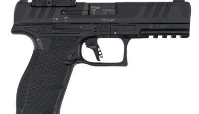 Walther Arms 2881225PRO PDP w/Optic Full Size Frame 9mm Luger 18+1 4.50" Polygonal Rifling Barrel Black Optic Ready/Serrated Steel Slide Black Polymer Frame w/Picatinny Rail, Aimpoint Acro Red Dot