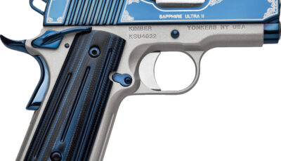 Kimber Mfg, Inc 3200362 Ultra II  45 ACP 7+1 3" Stainless Match Grade Barrel, Engraved Sapphire Blue PVD Serrated Stainless Steel Slide, Satin Silver Aluminum Frame w/Beavertail, G10 Grip