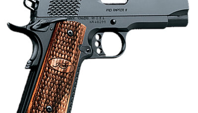 Kimber Mfg, Inc 3200118 Raptor II Pro 45 ACP 8+1 4" Stainless Match Grade Barrel, Matte Black Serrated Steel Slide, Matte Black Steel Frame w/Beavertail, Zebrawood Grip