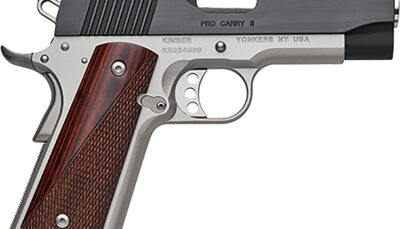 Kimber Mfg, Inc 3200320 Pro Carry II  45 ACP 7+1 4" Stainless Match Grade Barrel, Matte Black Brushed Serrated Steel Slide, Satin Silver Aluminum Frame w/Beavertail, Rosewood Grip