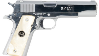 Iver Johnson Arms 1911A138CHRWP 1911 38 Super 8+1 5" Stainless Steel Barrel, Bright Polish Chrome Stainless Steel Serrated Slide, Pearl Grip