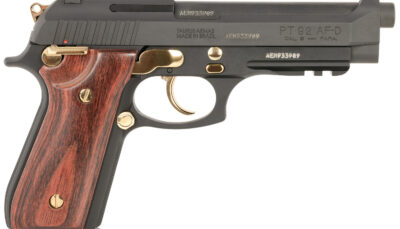 Taurus 1-920151GLD-HW1 92  Full Size Frame 9mm 17+1 5" Matte Black Stainless Steel Barrel, Matte Black Serrated Alloy Steel Slide, Matte Black w/Gold Accents Aluminum Frame w/Picatinny Rail, Wood Grip