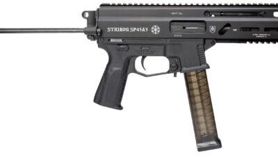 Grand Power 197892004831 SP45A3 Stribog 45 ACP 20+1 8" Black Threaded Barrel, Black Aluminum Picatinny Rail Receiver, Black PDW Tailhook Brace, Black Polymer Grip, Thread Protector