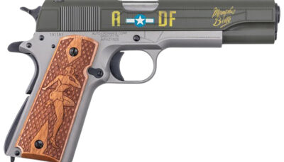 Auto-Ordnance 1911BKOC19 1911 Memphis Belle Full Size Frame 45 ACP 7+1 5" Stainless Steel Barrel, OD Green Cerakote Serrated Slide, Gray Cerakote Steel Frame w/Beavertail, Custom Engraved Wood Grip