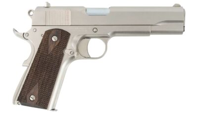 Tisas Arms 10100562 1911 A1 Stakeout 9mm Luger 38 Super 5" Stainless Steel Barrel, Nickel Carbon Steel Serrated Slide & Frame w/Beavertail, Walnut Grip