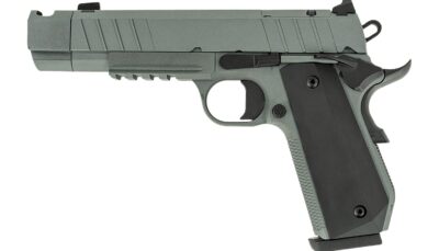 Tisas Arms 10100135 1911 Night Stalker Carry 45 ACP 8+1 4.25" Black Bull Barrel, Gray Cerakote Carbon Steel Serrated Slide, Gray Cerakote Carbon Steel Frame w/Beavertail & Picatinny Rail, Black Rubber