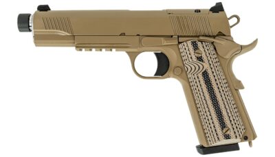 Tisas Arms 10100565 1911 Duty 45 ACP 8+1 5" Threaded Barrel, Flat Dark Earth Stainless Steel Serrated Slide & Frame w/Picatinny Rail, G10 Grip