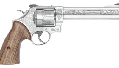Smith & Wesson 14784 Model 629  N-Frame Large 44 S&W Spl/44 Rem Mag 6 Shot 6.50" Stainless Steel Engraved Barrel, Cylinder & Frame, Tyler Gun Works Bear Hugger Walnut Grip, Exposed Hammer