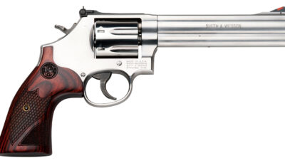 Smith & Wesson 150712 Model 686 Plus Deluxe 357 Mag or 38 S&W Spl +P Stainless Steel 6" Barrel, 7rd Cylinder, Satin Stainless Steel L-Frame, Textured Wood Grip, Internal Lock