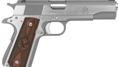 Springfield Armory PB9151LCA 1911 Mil-Spec *CA Compliant 45 ACP 7+1, 5" Stainless Match Grade Steel Barrel, Serrated Stainless Steel Slide & Frame w/Beavertail, Crossed Cannon Cocobolo Grip