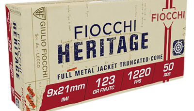 Fiocchi 9X21 Heritage  9x21mmIMI 123gr Full Metal Jacket Truncated Cone 50 Per Box/20 Case