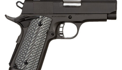 Rock Island 51479 Rock Ultra CS 45 ACP Caliber with 3.50" Barrel, 7+1 Capacity, Overall Black Parkerized Finish Steel, Beavertail Frame, Serrated Slide & Black/Gray G10 Grip