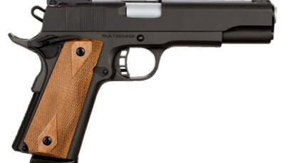 Rock Island 51434 Pro Ultra Match *CA Compliant 45 ACP Caliber with 5" Barrel, 8+1 Capacity, Overall Black Parkerized Finish Steel, Beavertail Frame, Serrated Slide & Checkered Wood Grip
