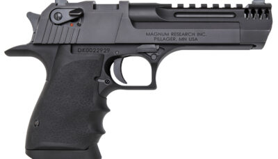 Magnum Research DE50L5IMB Desert Eagle L5 50 AE 5" with Muzzle Brake 7+1 Black Hardcoat Anodized Aluminum Frame Black Carbon Steel Slide Black Hogue Wraparound Rubber Grip