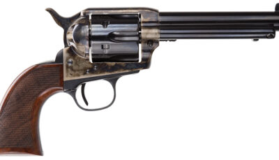 Taylors & Company 550811DE Smoke Wagon Uberti 357 Mag 6 Shot 5.50" Blued Round Barrel & Cylinder, Color Case Hardened Steel Frame, Checkered Walnut Navy Grip, Exposed Hammer