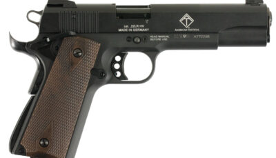 GSG GSG2210M1911 1911  22 LR 10+1 5" Threaded Barrel, Black Anodized Serrated Slide & Zinc Alloy w/Beavertail Frame, Double Diamond Walnut Grip