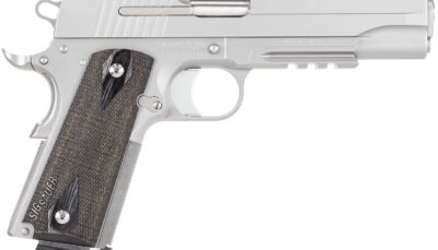 Sig Sauer 1911R45SSSCA 1911 Full Size *CA Compliant 45 ACP Caliber with 5" Barrel, 8+1 Capacity, Overall Stainless Steel Finish, Picatinny Rail/Beavertail Frame, Serrated Slide & Blackwood Grip